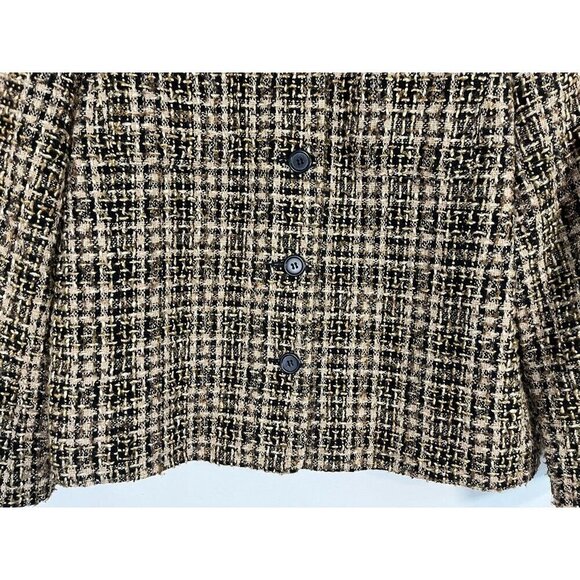 Wool Retro Tweed Jacket 14 Tan Old Money Preppy Classic Chic Work Wear Neutral - Picture 6 of 15